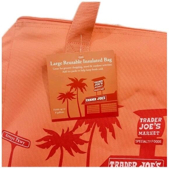 Trader Joe's Insulated Tote Cooler Bag Peach Pastel Large 8 Gal New 2025 Limited - Picture 2 of 3